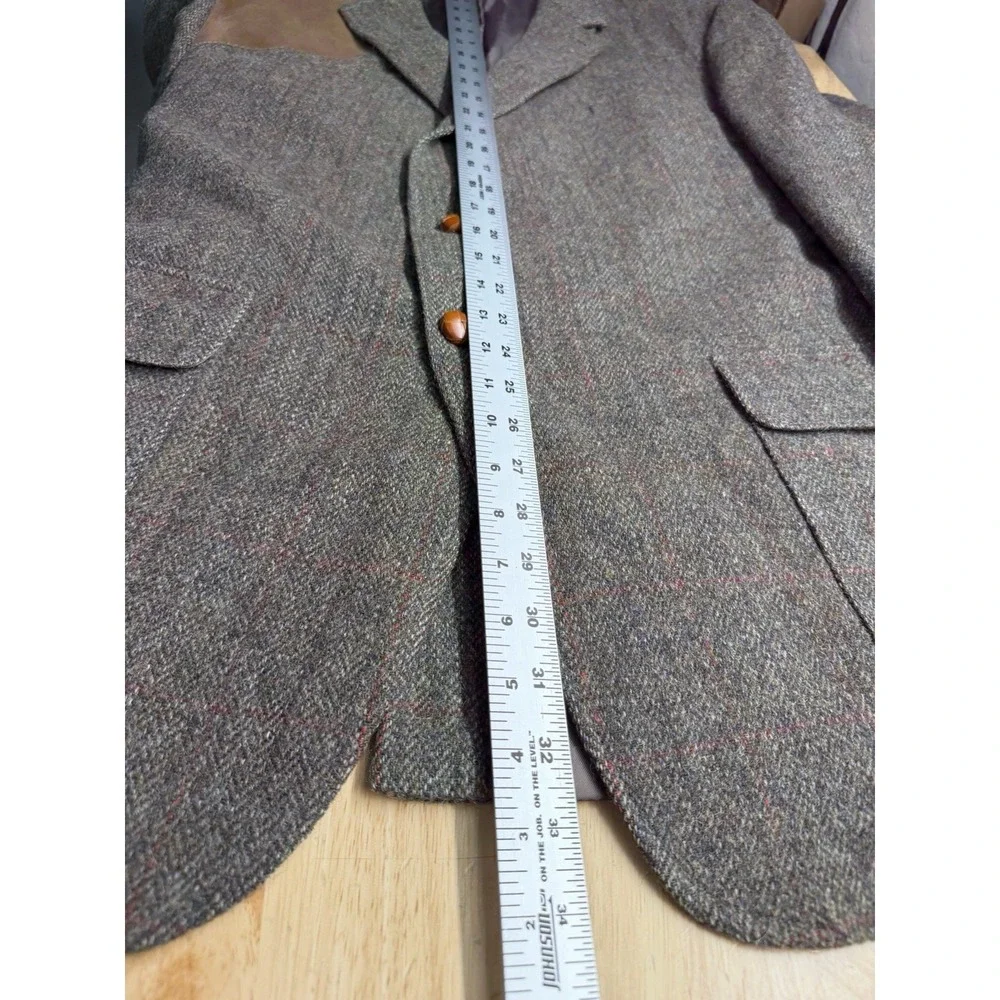Norm Thompson‎ Tweed Shooting Blazer 48R Brown Herringbone Wool Elbow Patch VTG